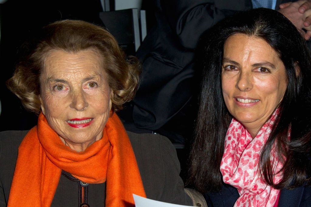 PARIS, FRANCE - JANUARY 24: Liliane Bettencourt and her daughter Francoise Bettencourt-Meyers attend the Giorgio Armani Prive Haute-Couture Spring / Summer 2012 show as part of Paris Fashion Week at Grand Palais on January 24, 2012 in Paris, France. (Photo by Pascal Le Segretain/WireImage)