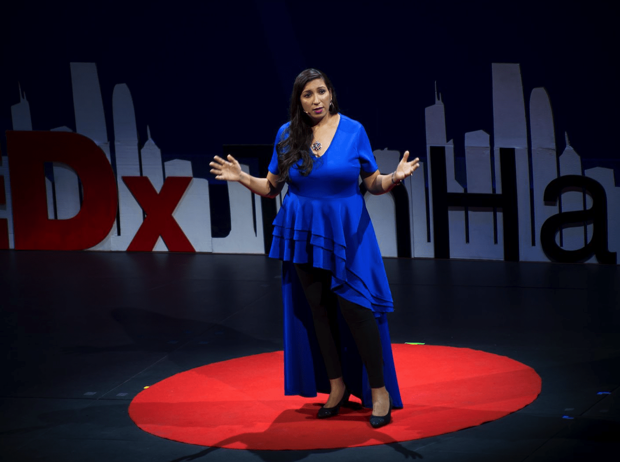 Puja Kapai, a law professor, speaking at TEDxTinHauWomen in Hong Kong