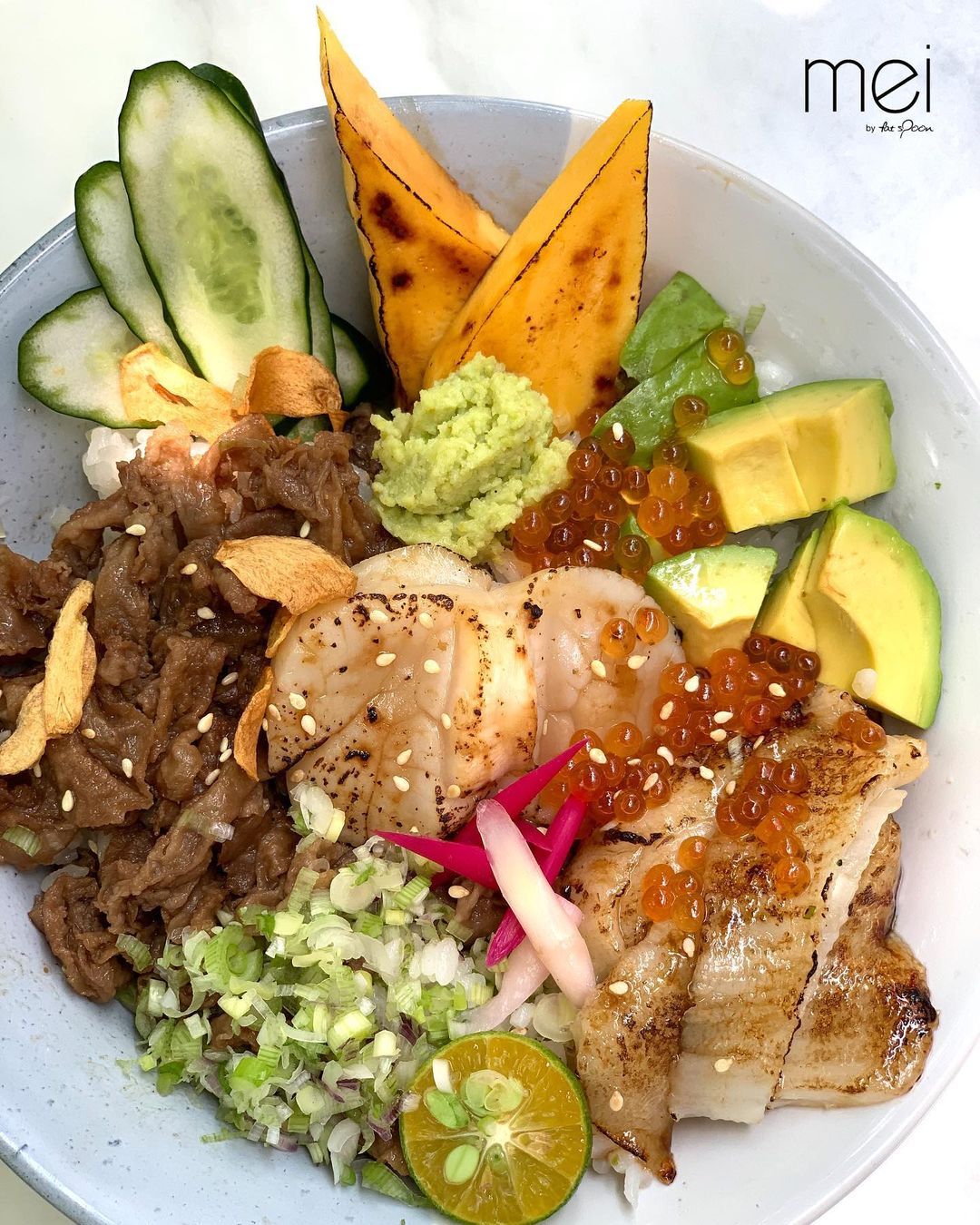 The AMEIzing Don: Teriyaki Ox Tongue, torched engawa, scallop, Ikura & avocados (Photo: Instagram/@meibyfatspoon)