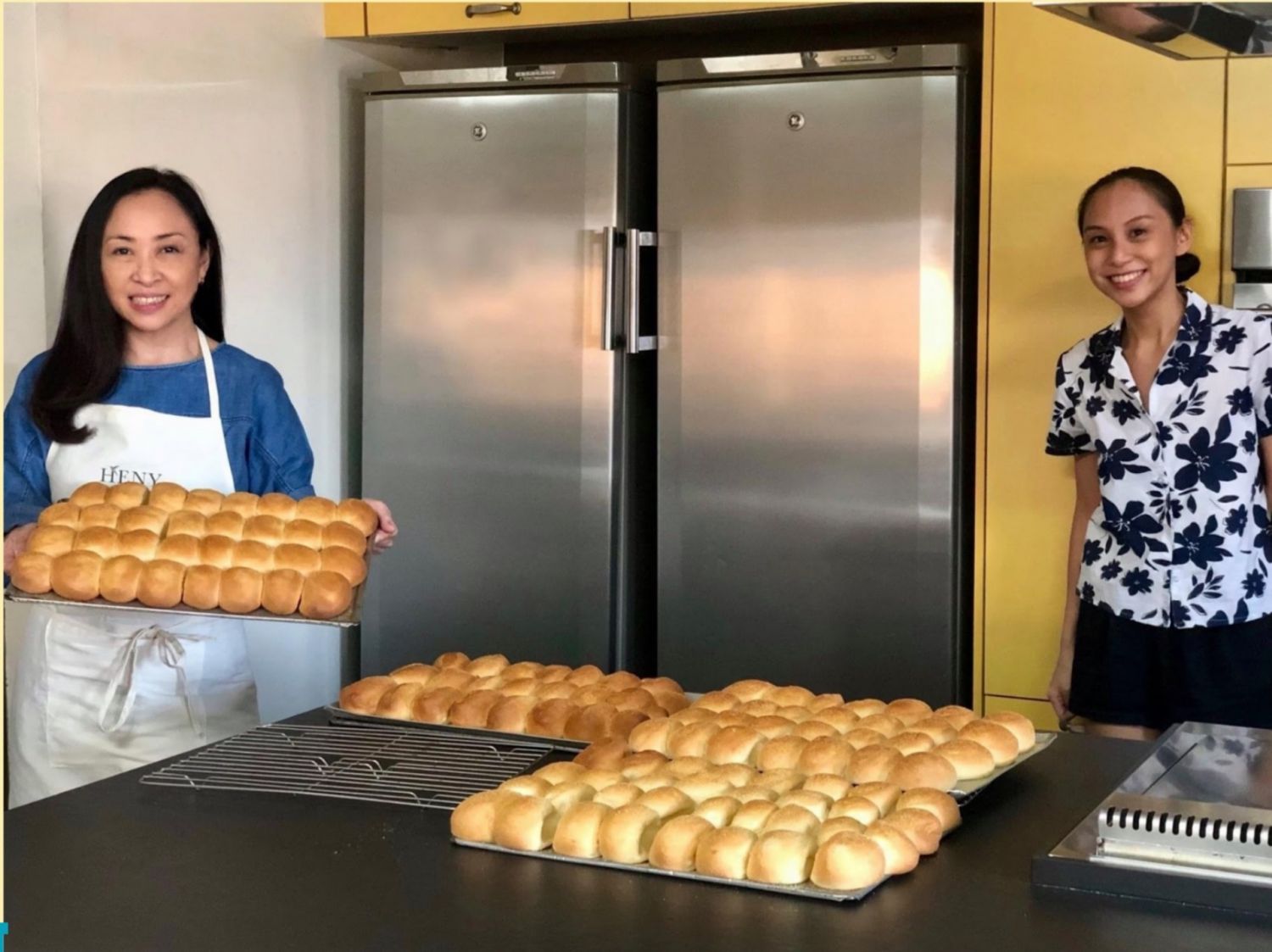 Mela and Heny Sison conducting a Facebook Live class for pan de sal