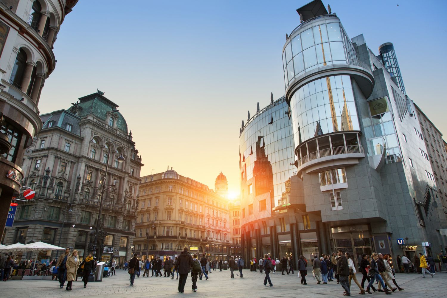 The Stephansplatz is a square at the geographical centre of Vienna. It is named after its most prominent building, the Stephansdom, Vienna's cathedral and one of the tallest churches in the world.