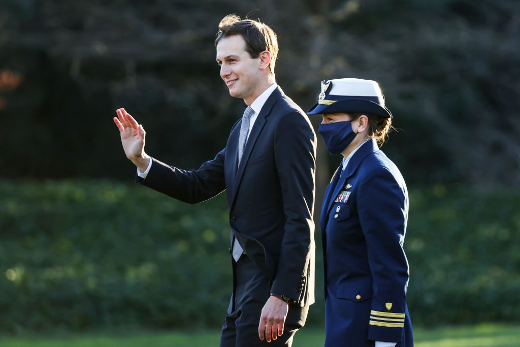 WASHINGTON, DC - DECEMBER 23: Senior Advisor to the President Jared Kushner walks on the south lawn of the White House to board Marine One on December 23, 2020 in Washington, DC. President Trump and first lady Melania Trump are heading to Mar-a-Lago for the holidays with a government shutdown possible on Monday December 28. (Photo by Tasos Katopodis/Getty Images)