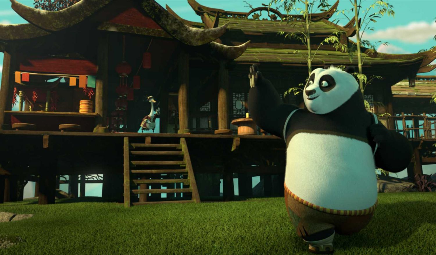 Kung Fu Panda: Dragon Knight: Season 1. (L to R) James Hong as Mr. Ping and Jack Black as Po in Kung Fu Panda: Dragon Knight: Season 1. Cr. NETFLIX © 2022