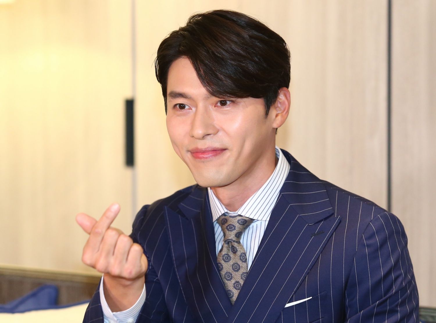 TAIPEI, CHINA - APRIL 19: South Korean actor Hyun Bin attends a press conference on April 19, 2019 in Taipei, Taiwan of China. (Photo by Unioncom/Visual China Group via Getty Images)