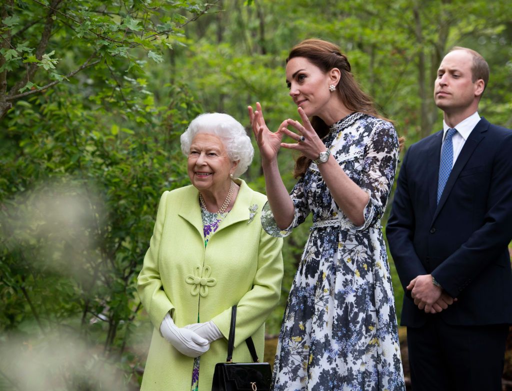 LONDON, ENGLAND - MAY 20: Queen Elizabeth II is shwon around 'Back to Nature' by Prince William and Catherine, Duchess of Cambridge at the RHS Chelsea Flower Show 2019 press day at Chelsea Flower Show on May 20, 2019 in London, England. (Photo by Geoff Pugh - WPA Pool/Getty Images)