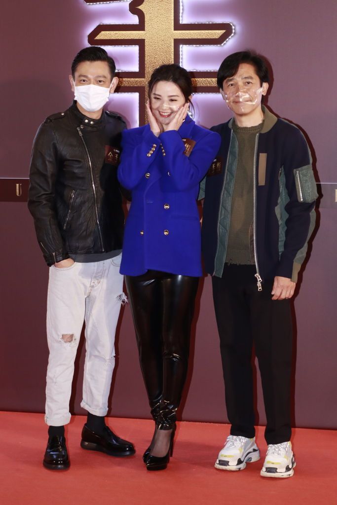 HONG KONG, CHINA - FEBRUARY 20: (L - R) Actor Andy Lau Tak-wah, actress Charlene Choi Tsoek-jin and actor Tony Leung Chiu-wai attend 'Once Upon A Time In Hong Kong' press conference on February 20, 2021 in Hong Kong, China. (Photo by VCG/VCG via Getty Images)