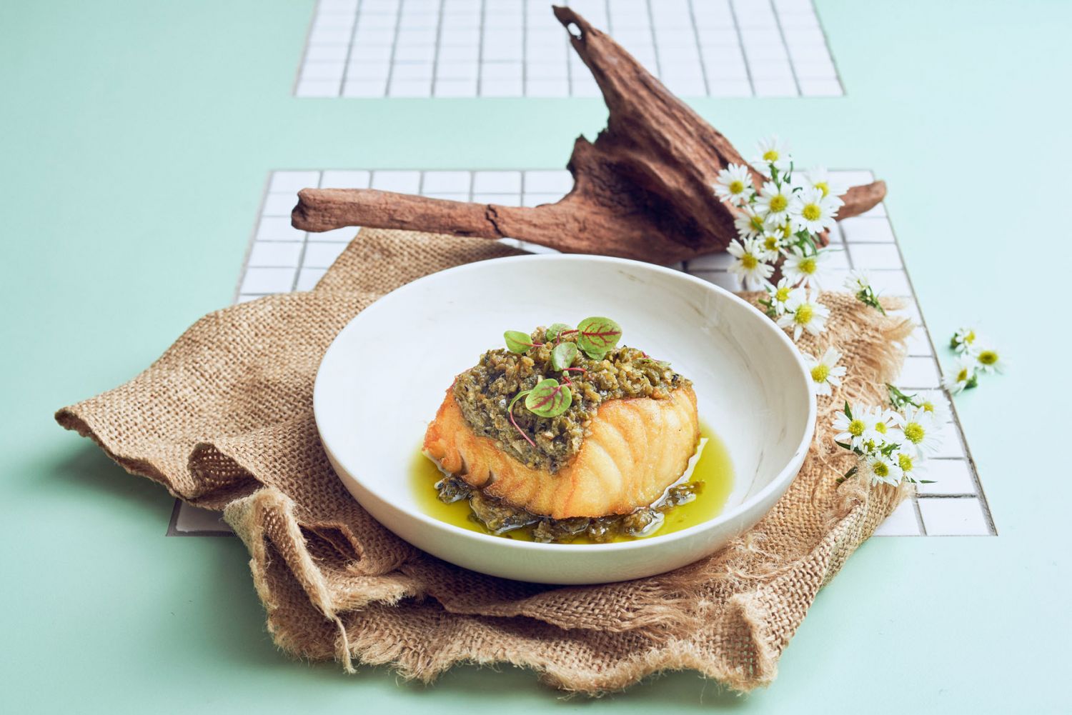 Sea perch with burnt green chilli