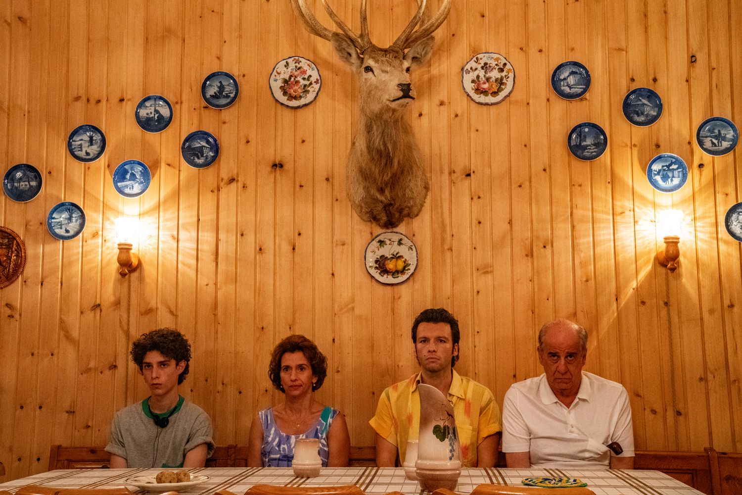 Set of "The hand of God" by Paolo Sorrentino.in the picture Filippo Scotti, Toni Servillo, Teresa Saponangelo and Marlon Joubert.Photo by Gianni FioritoThis photograph is for editorial use only, the copyright is of the film company and the photographer assigned by the film production company and can only be reproduced by publications in conjunction with the promotion of the film.The mention of the author-photographer is mandatory: Gianni Fiorito.Set della serie Tv "E' stata la mano di Dio" di Paolo Sor
