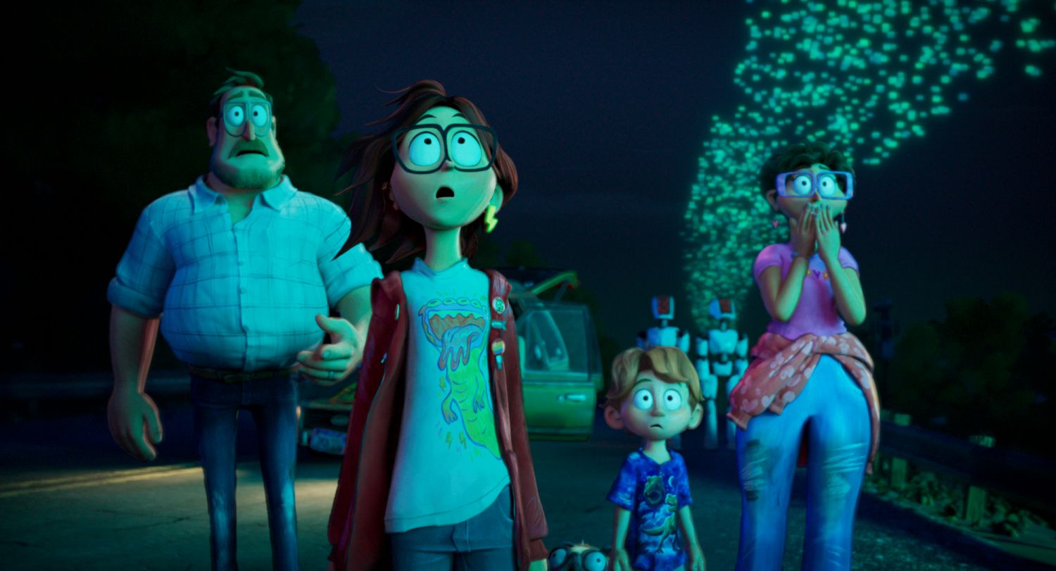THE MITCHELLS VS. THE MACHINES - (L-R)  Danny McBride as âRick Mitchellâ, Abbi Jacobson as âKatie Mitchell", Mike Rianda as âAaron Mitchellâ and Maya Rudolph as âLinda Mitchell". Cr: Â©2021 SPAI. All Rights Reserved.