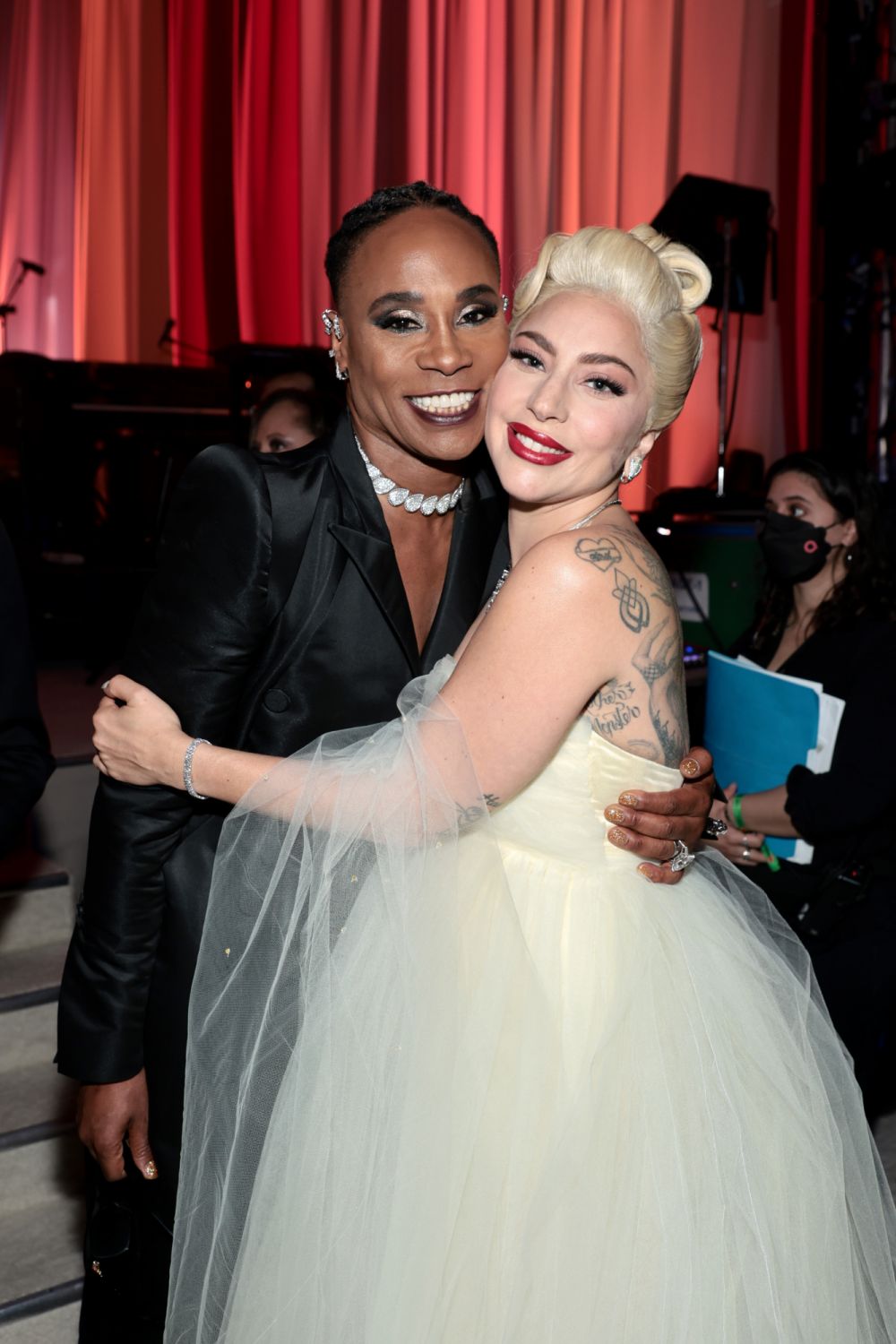 WEST HOLLYWOOD, CALIFORNIA - MARCH 27: (L-R) Billy Porter and Lady Gaga attend the Elton John AIDS Foundation's 30th Annual Academy Awards Viewing Party on March 27, 2022 in West Hollywood, California. (Photo by Jamie McCarthy/Getty Images for Elton John AIDS Foundation)