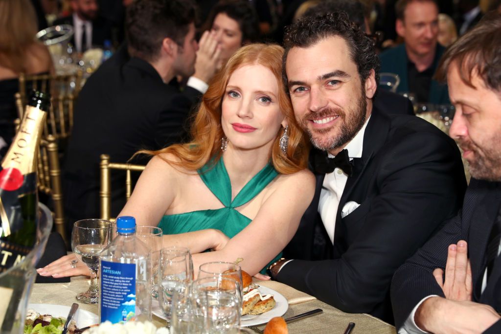 SANTA MONICA, CA - JANUARY 11: Actor Jessica Chastain (L) and Gian Luca Passi de Preposulo attend the 23rd Annual Critics' Choice Awards on January 11, 2018 in Santa Monica, California.  (Photo by Joe Scarnici/Getty Images for FIJI Water)