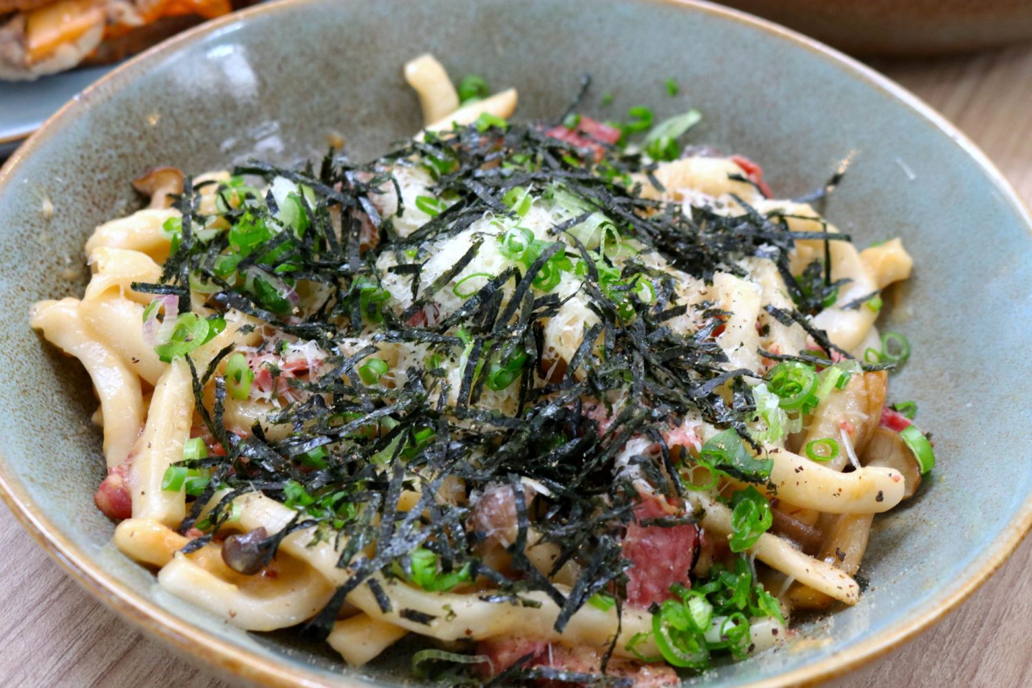 Sanuki Udon Carbonara with beef bacon