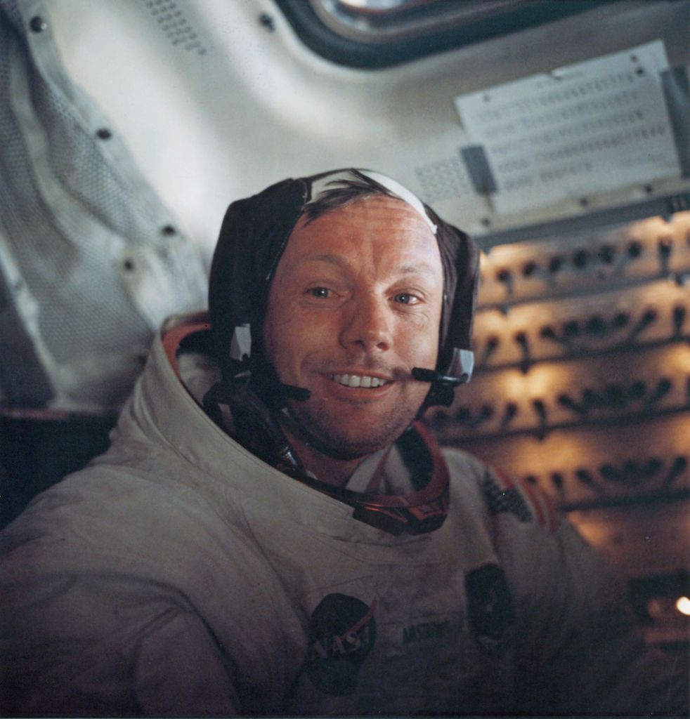 Astronaut Neil Armstrong, Commander of NASA's Apollo 11 lunar landing mission, inside the Lunar Module the 'Eagle' on the surface of the Moon during the mission, 20th July 1969. He and Lunar Module Pilot Edwin 'Buzz' Aldrin Jr have just completed their EVA (extravehicular activity). (Photo by Space Frontiers/Getty Images)