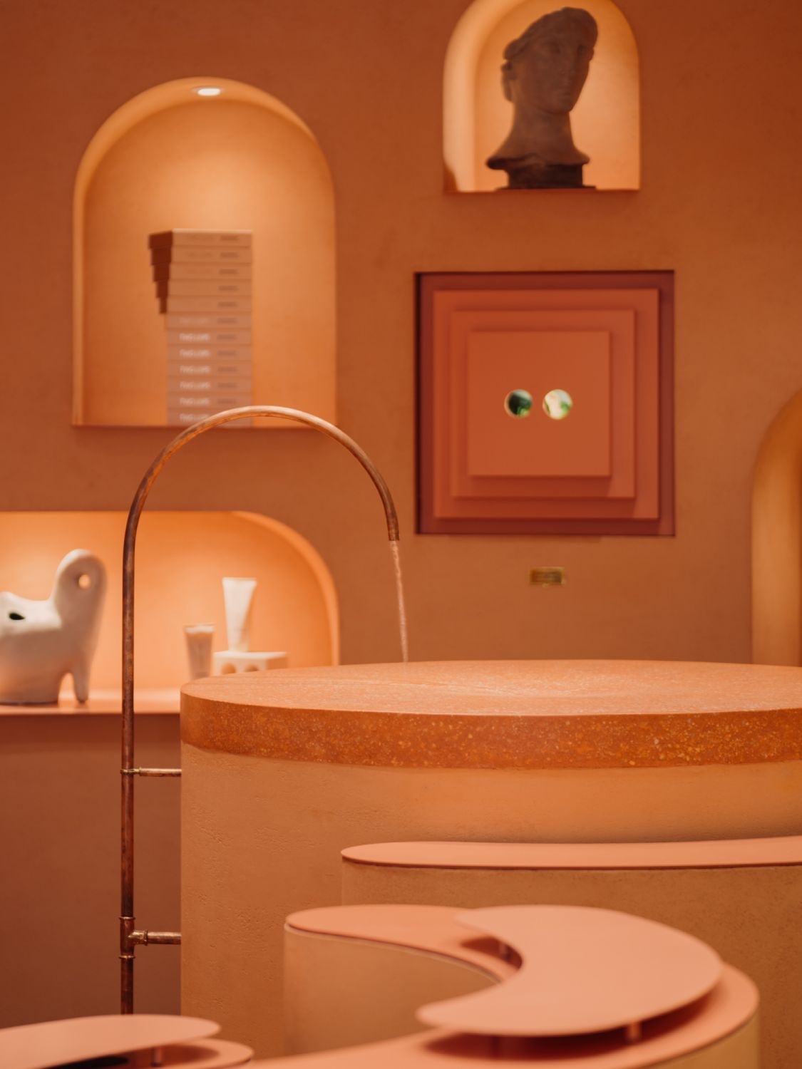 Lee designed a custom-cast terrazzo sink top and tap with brass and copper accents for a touch of luxe (Photo: Khoo Guo Jie)