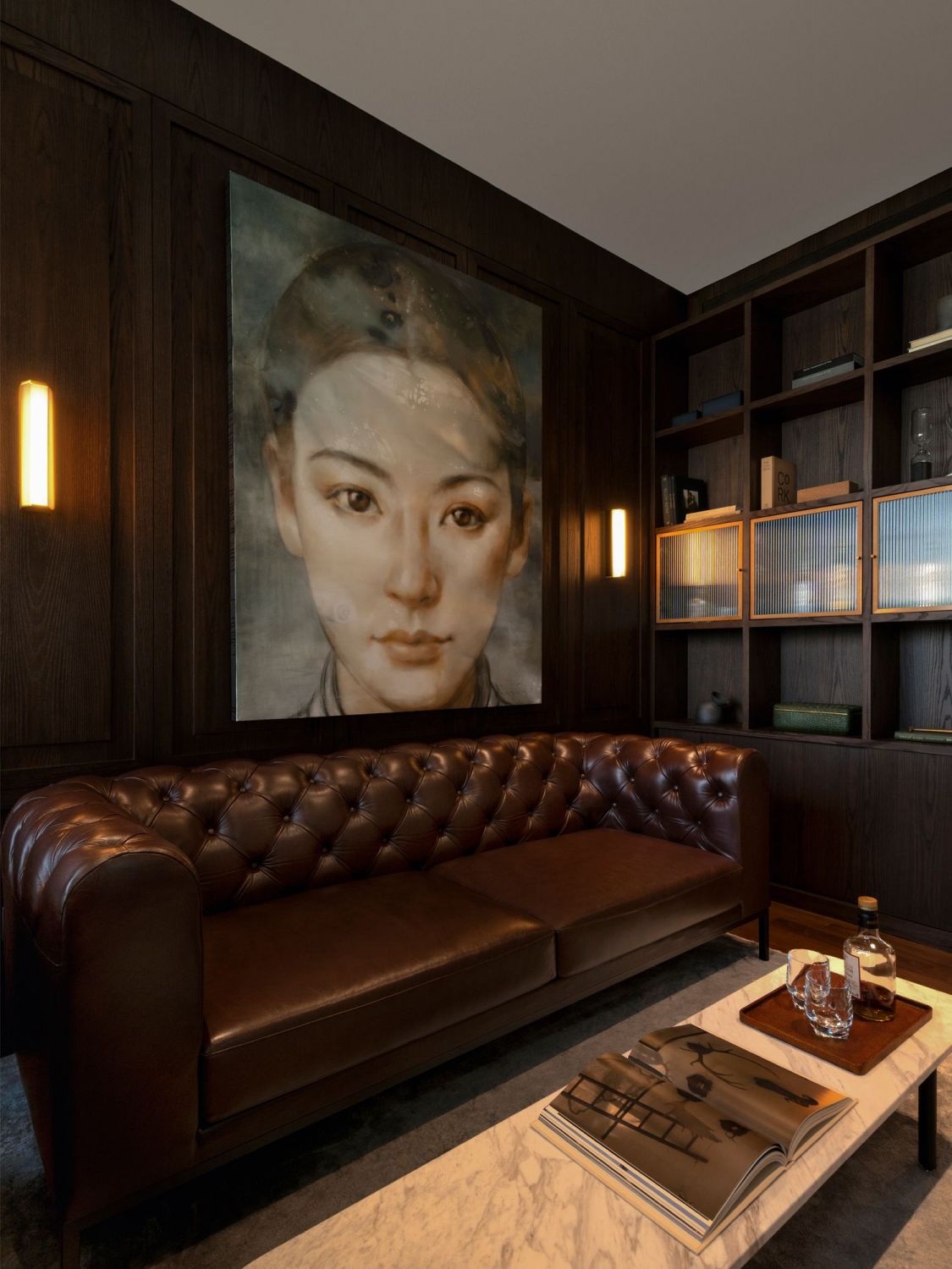 The study is designed as a speakeasy to create a handsome space for both work and play (Photo: Hosanna Swee)