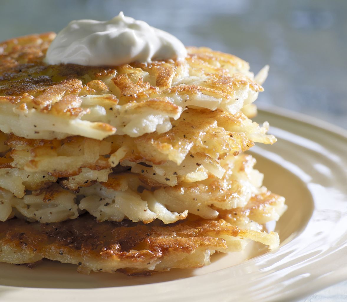 Potato Pancakes, Latkas with Sour Cream -Photographed on Hasselblad H1-22mb Camera