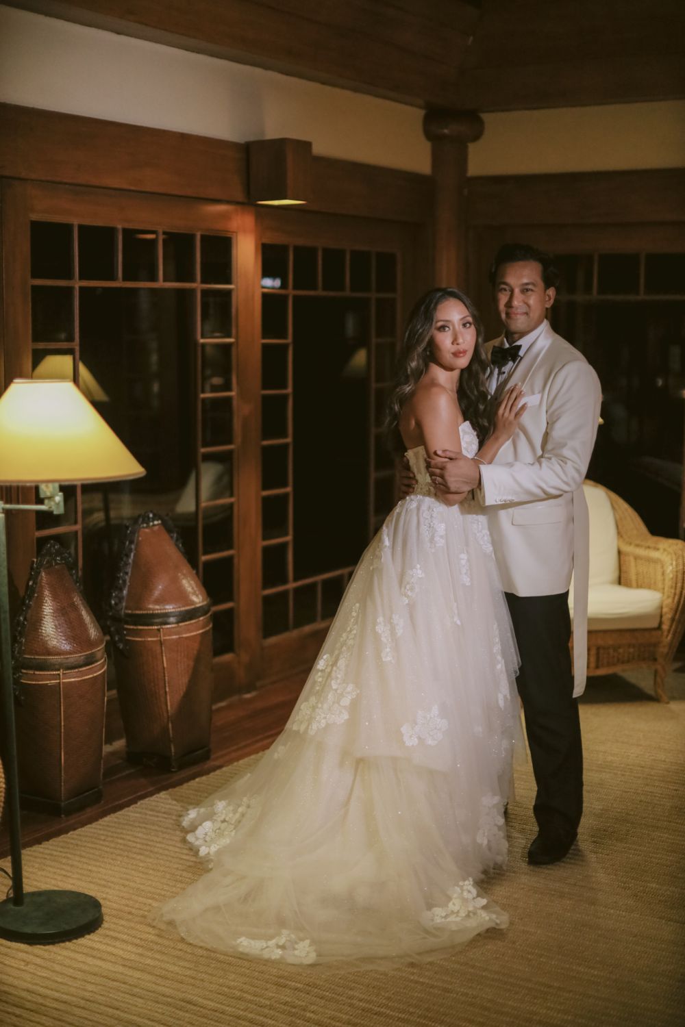 The newlyweds in each other’s arms