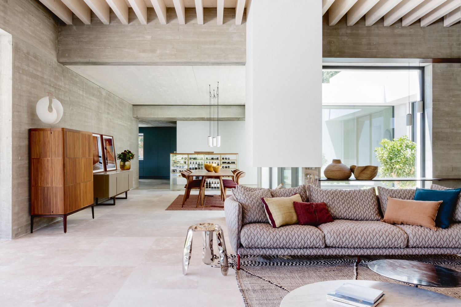 Concrete walls add a rugged touch to the home