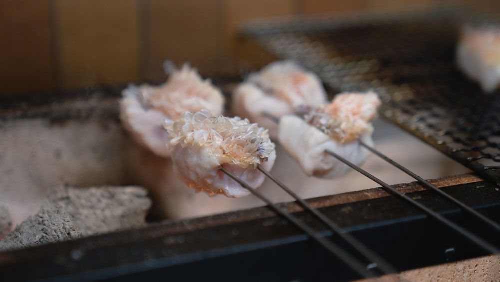 Seafood on the binchotan grill
