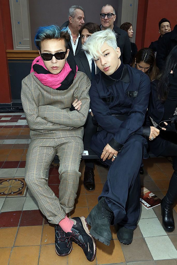 PARIS, FRANCE - JANUARY 19: G-Dragon and Tae Young attend the Lanvin Menswear Fall/Winter 2014-2015 Show as part of Paris Fashion Week on January 19, 2014 in Paris, France. (Photo by Michel Dufour/WireImage)