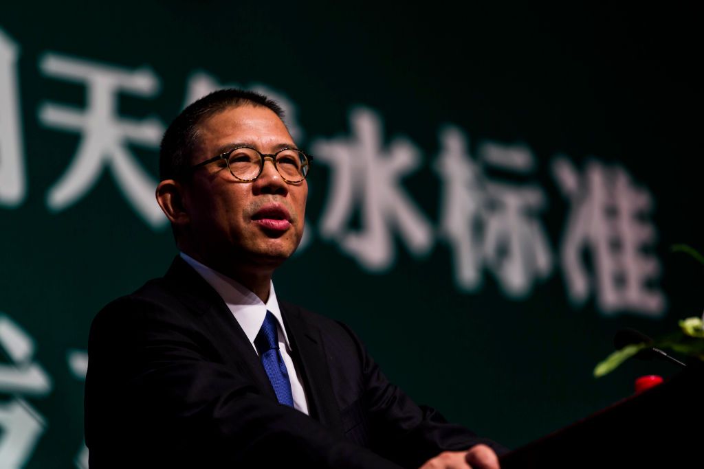 BEIJING, CHINA - MAY 06: Zhong Shanshan, founder and chairman of bottled water company Nongfu Spring, speaks at a Nongfu Spring press conference on May 6, 2013 in Beijing, China. (Photo by Zhan Min/VCG via Getty Images)