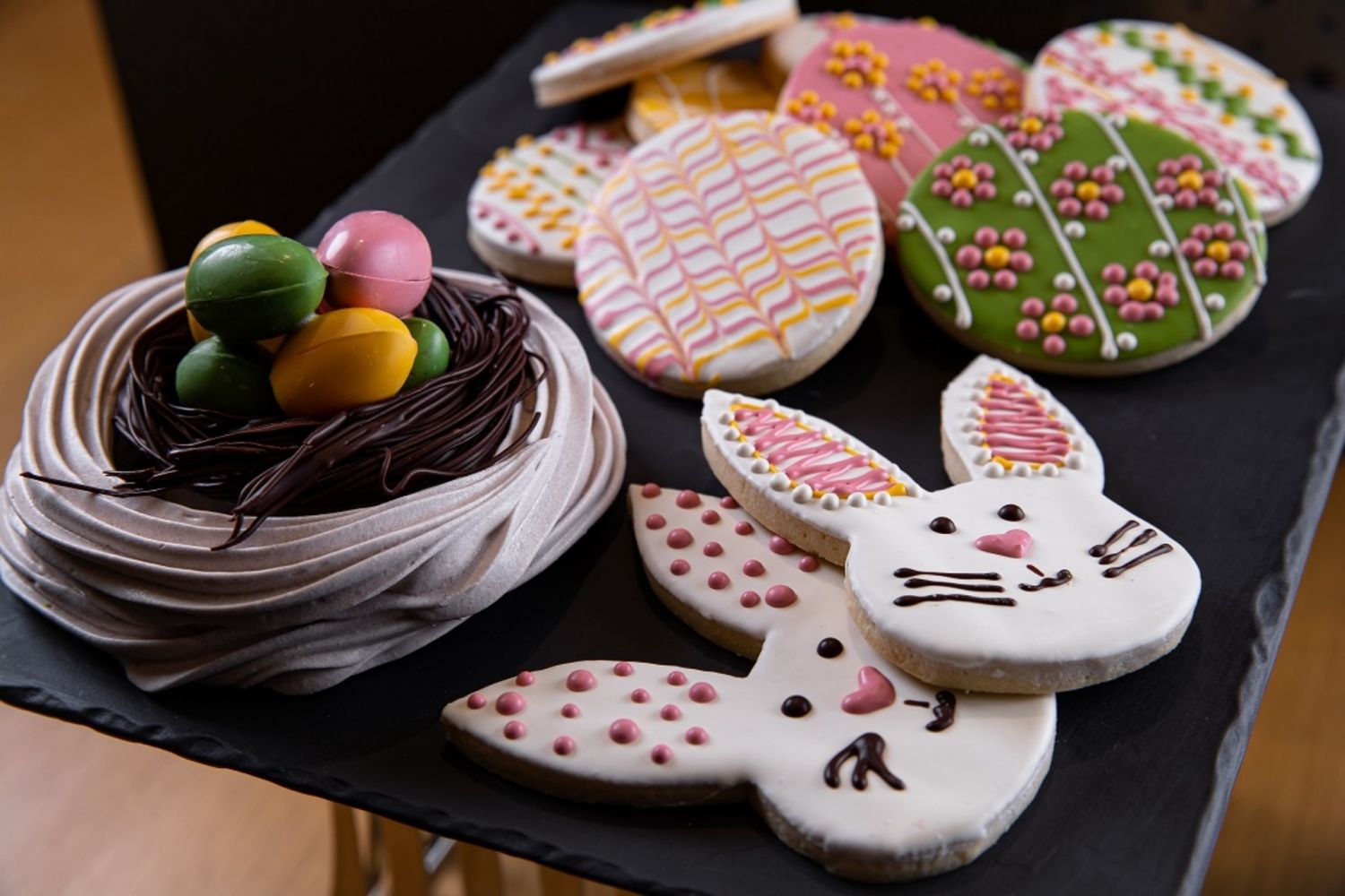 Easter 2022 COD Bunny Face Cookies, Egg Chocolate Sugar Cookies and Chocolate Egg Nest Meringue