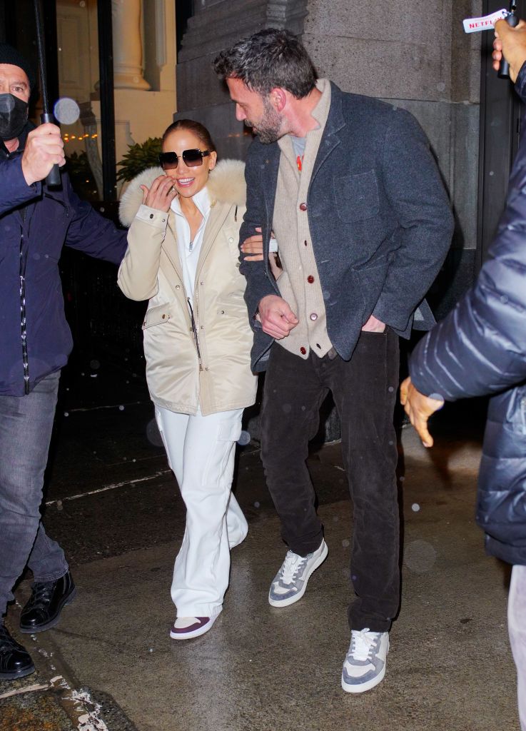 NEW YORK, NEW YORK - FEBRUARY 04: Jennifer Lopez and Ben Affleck are seen on February 04, 2022 in New York City. (Photo by Gotham/GC Images)
