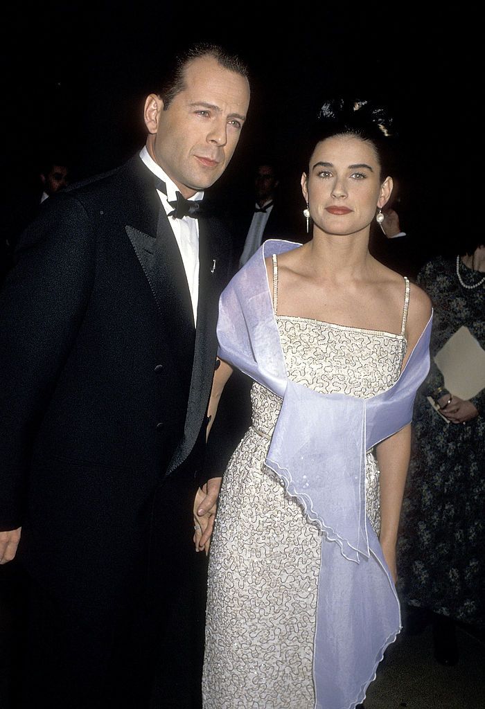 BEVERLY HILLS, CA - JANUARY 20: Actor Bruce Willis and actress Demi Moore attend the 47th Annual Golden Globe Awards on January 20, 1990 at Beverly Hilton Hotel in Beverly Hills, California. (Photo by Ron Galella, Ltd./Ron Galella Collection via Getty Images)