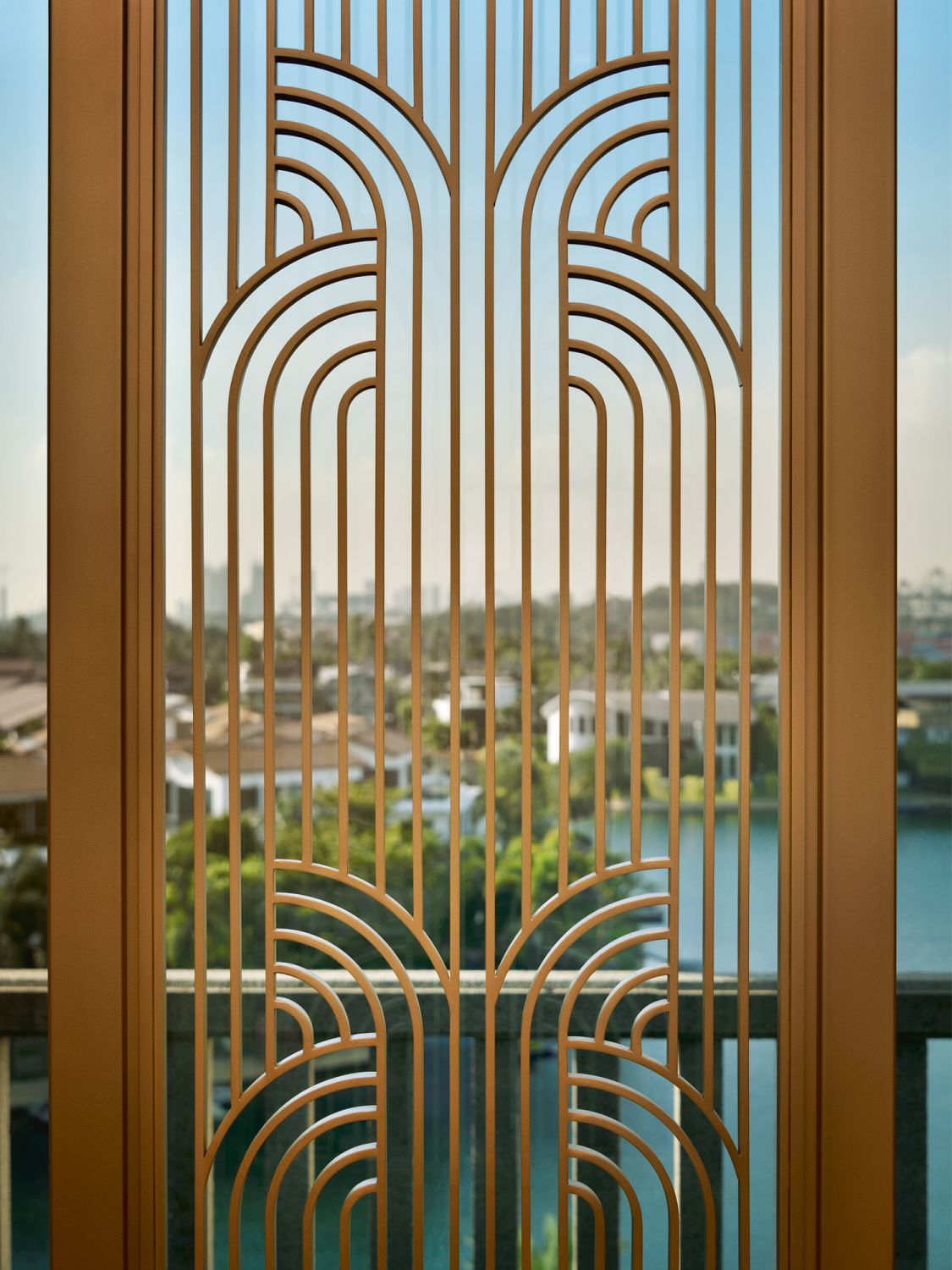 The home looks out to tranquil views of the marina