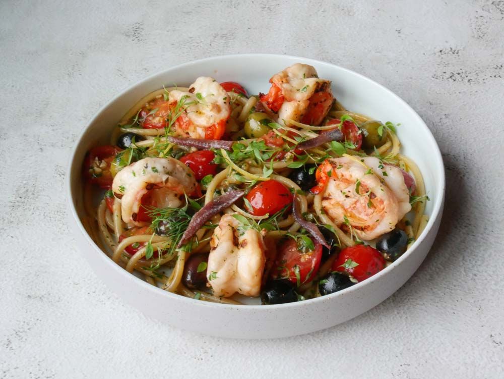 Prawn bucatini puttanesca