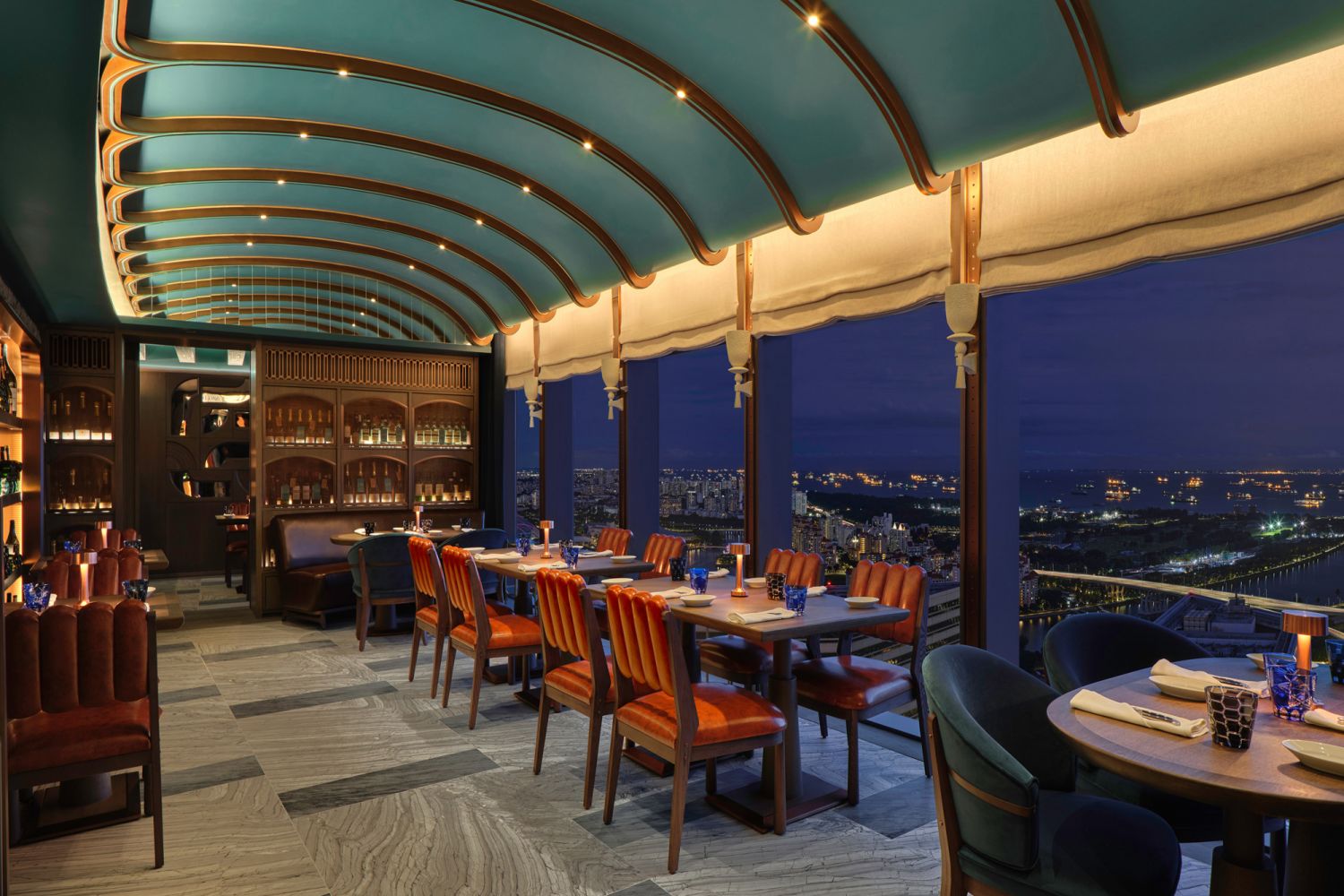 The restaurant looks out to a scenic panorama of Singapore's skyscrapers