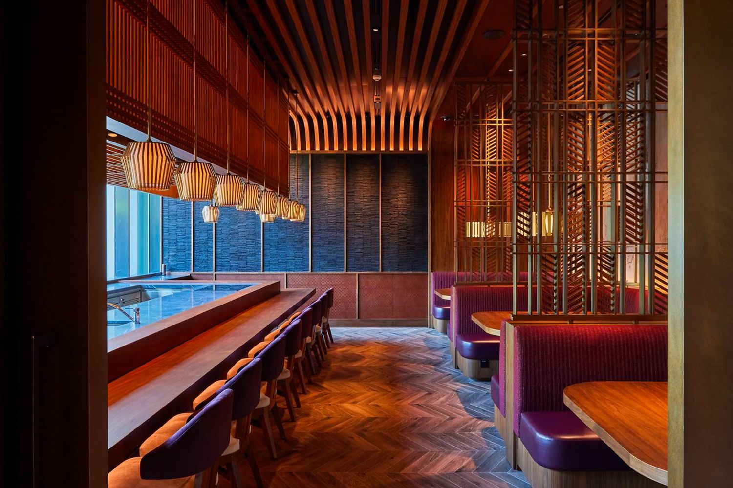 The Omakase room in Wakuda is dressed in darker wood tones for a cosier atmosphere