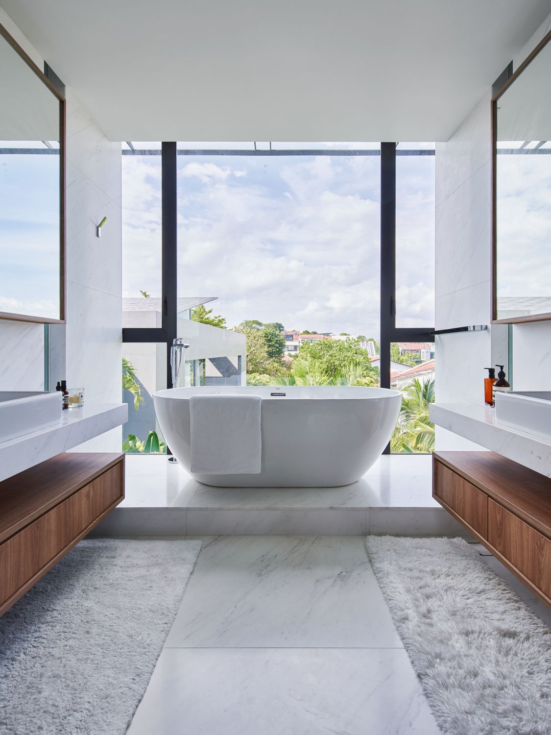 The master bathroom offers a bird’s-eye view of the neighbourhood