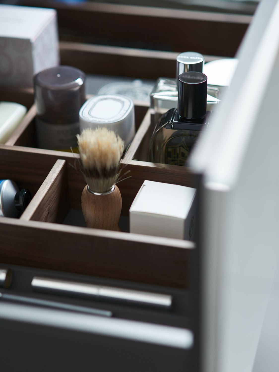 The drawer of an L-Cube vanity unit, available at Duravit