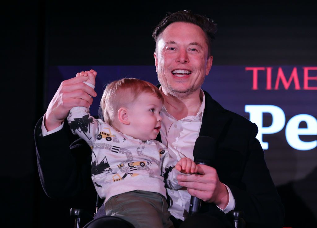 NEW YORK, NEW YORK - DECEMBER 13: Elon Musk and son X Ã A-12 on stage TIME Person of the Year on December 13, 2021 in New York City. (Photo by Theo Wargo/Getty Images for TIME)