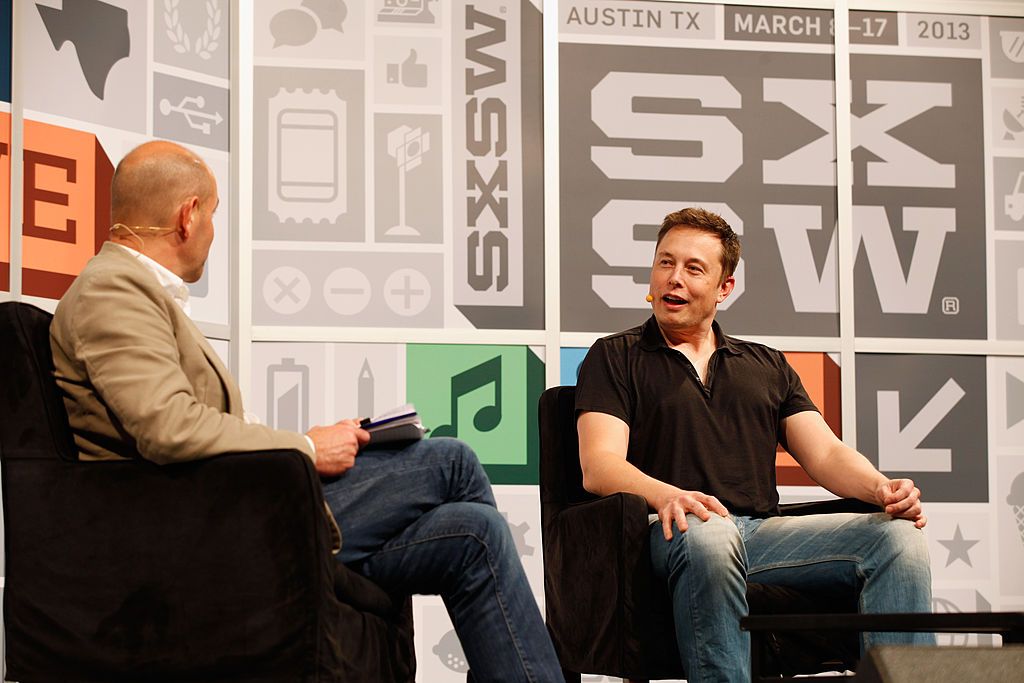 AUSTIN, TX - MARCH 09:  Chris Anderson and Elon Musk, founder of SpaceX, co-founder of Tesla Motors and PayPal speak onstage at the Elon Musk Keynote during the 2013 SXSW Music, Film + Interactive Festival at Austin Convention Center on March 9, 2013 in Austin, Texas.  (Photo by Sean Mathis/Getty Images for SXSW)