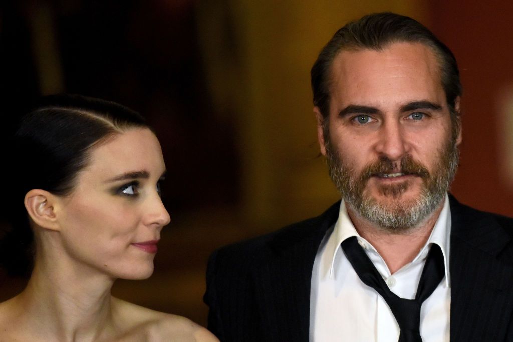 LONDON, ENGLAND - FEBRUARY 26: Rooney Mara (L) and Joaquin Phoenix attend the 'Mary Magdalene' special screening held at The National Gallery on February 26, 2018 in London, England. (Photo by Dave J Hogan/Dave J Hogan/Getty Images)