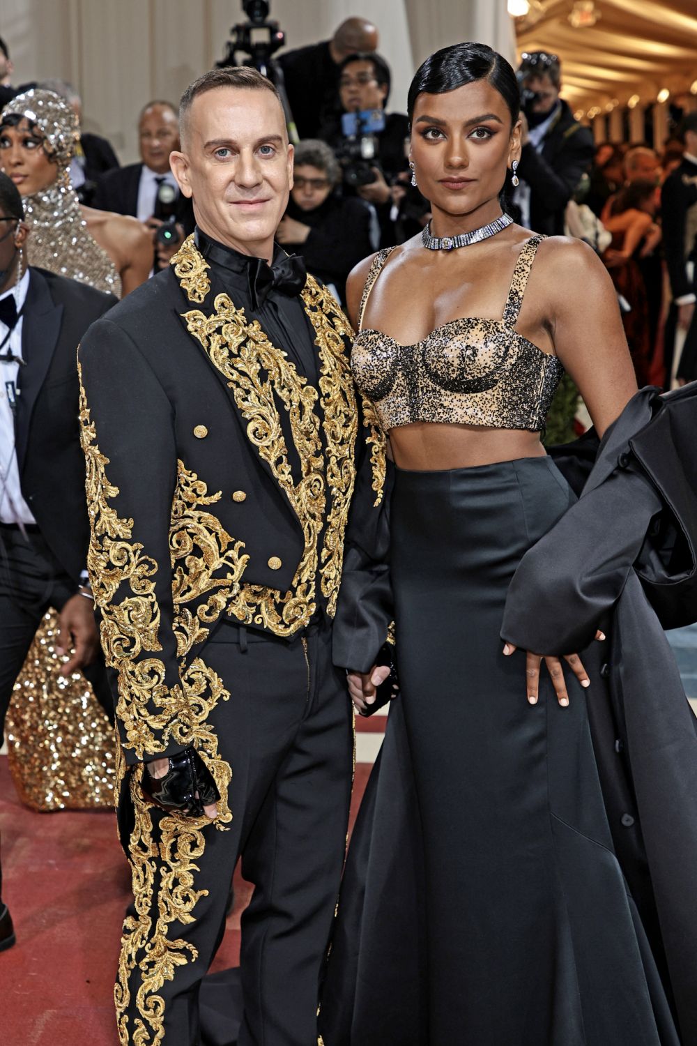 Simone Ashley (with Jeremy Scott) in Moschino (Photo by Dimitrios Kambouris/Getty Images for The Met Museum/Vogue)