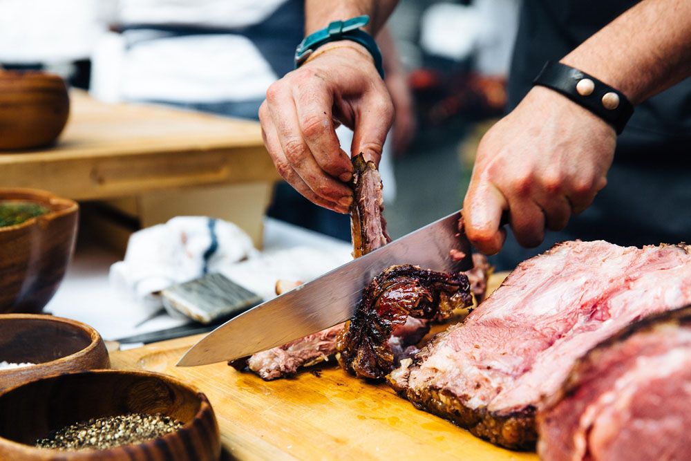 Meat cooked over open fire