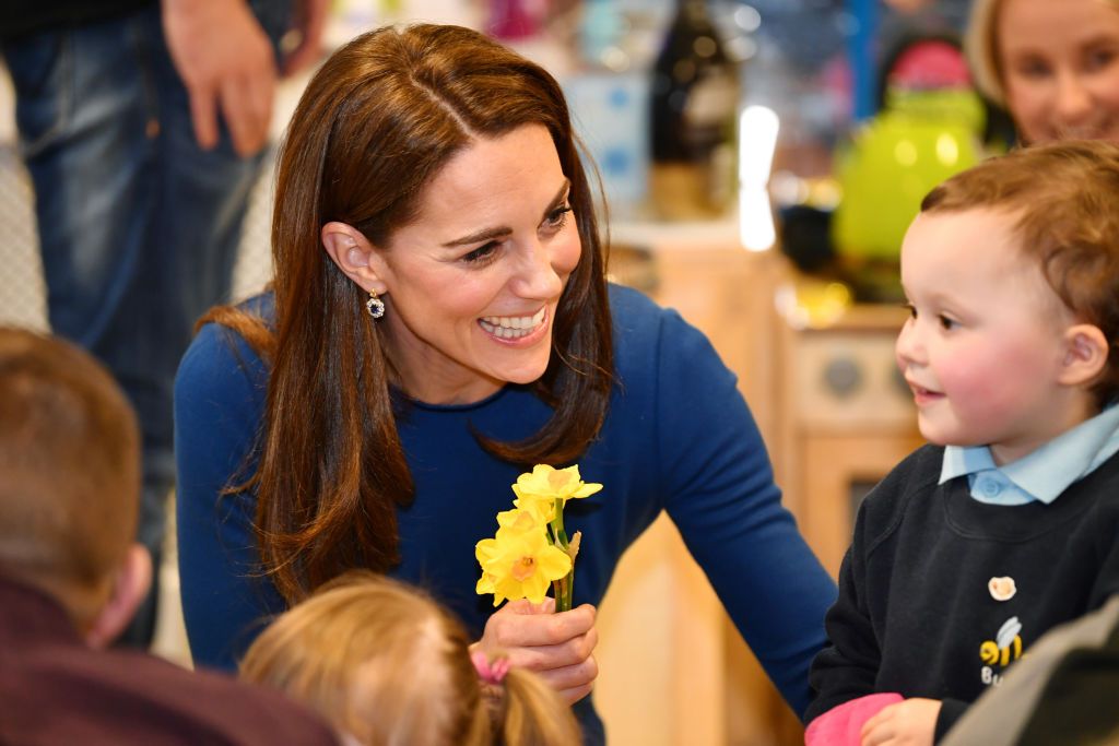 BALLYMENA, NORTHERN IRELAND - FEBRUARY 28: Catherine, Duchess of Cambridge meets service users during a visit St Josephâs SureStart Facility on February 28, 2019 in Ballymena, Northern Ireland. Prince William last visited Belfast in October 2017 without his wife, Catherine, Duchess of Cambridge, who was then pregnant with the couple's third child. This time they concentrate on the young people of Northern Ireland. Their engagements include a visit to Windsor Park Stadium, home of the Irish Football Associ