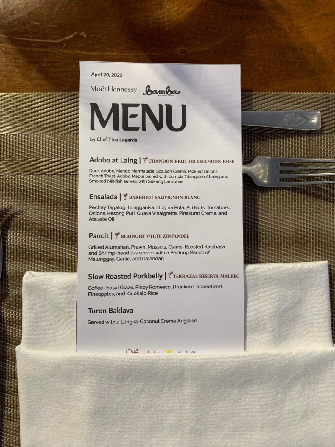 Tina Legarda’s menu