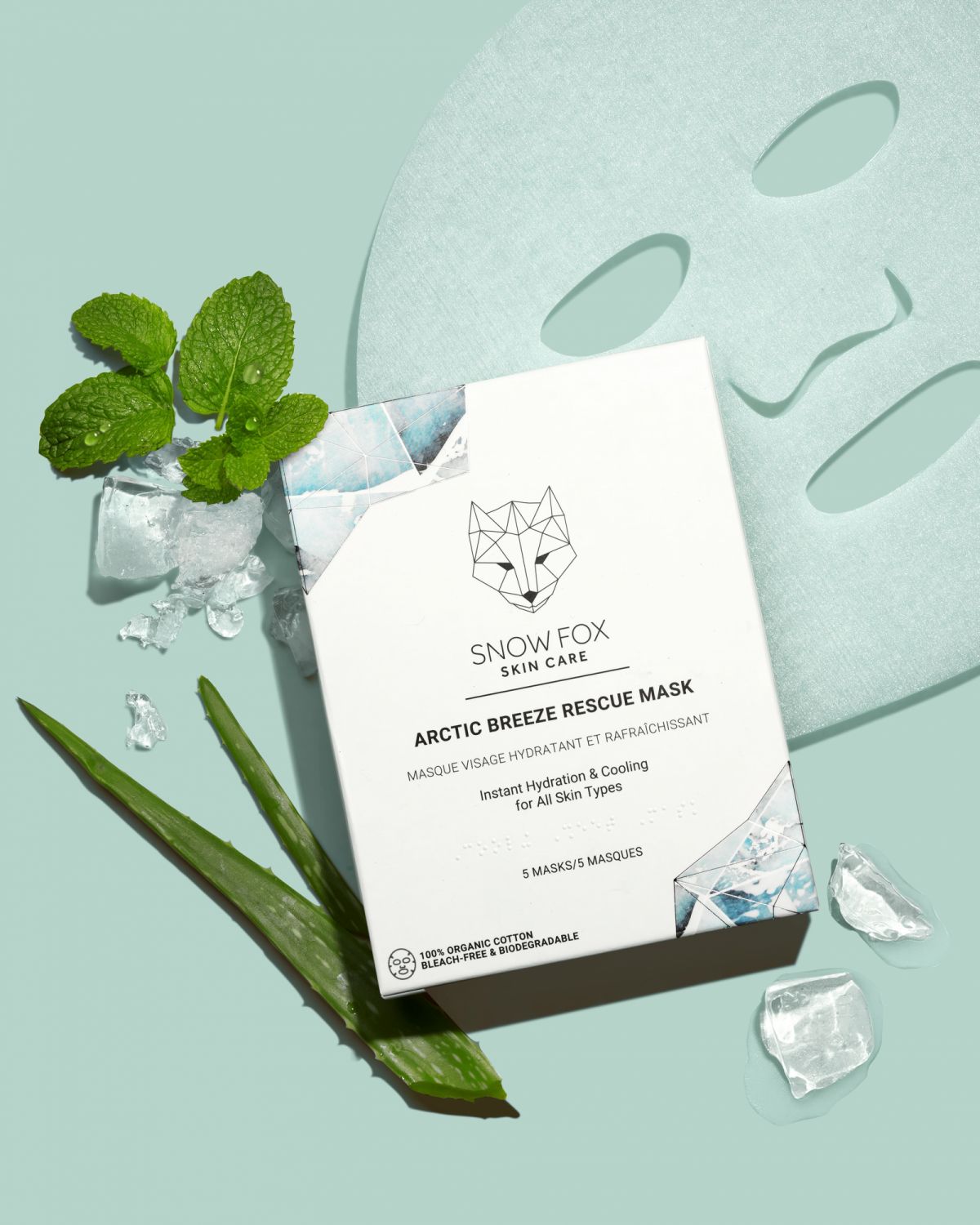 Snow Fox涼感修護面膜5片一盒/NT$950(每片有25ml精華液)