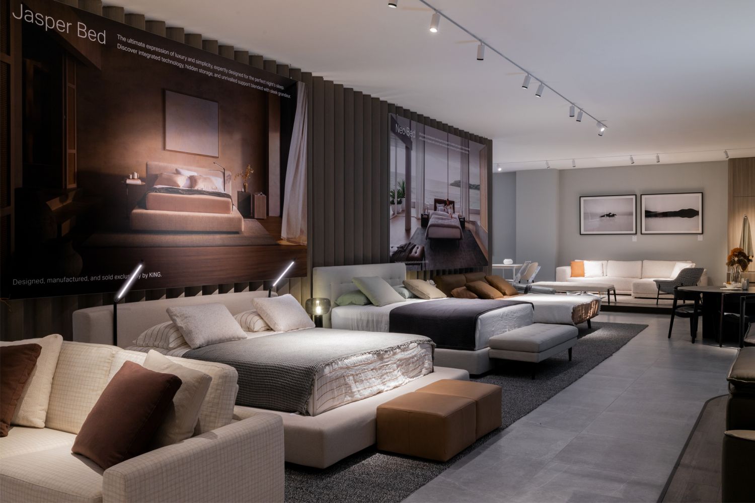 The sprawling space displays many of King's most popular offerings, including the Jasper bed