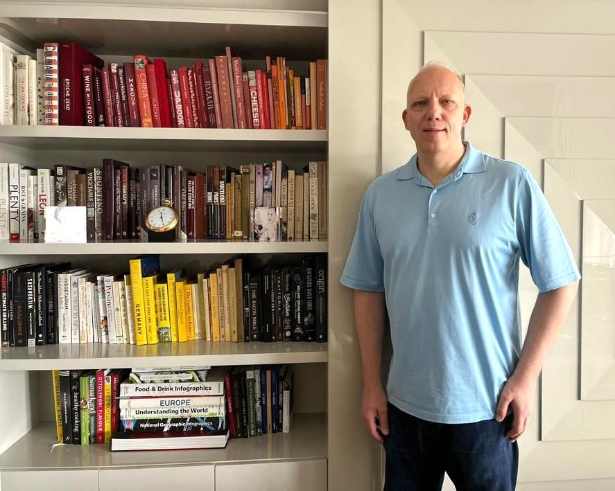 Peter Find with part of his cookbook collection (Photo: Peter Find)