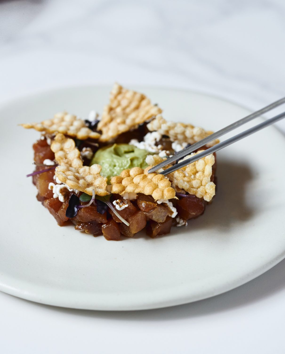 Raw tuna with avocado, and tapioca at Ember by Josh Boutwood