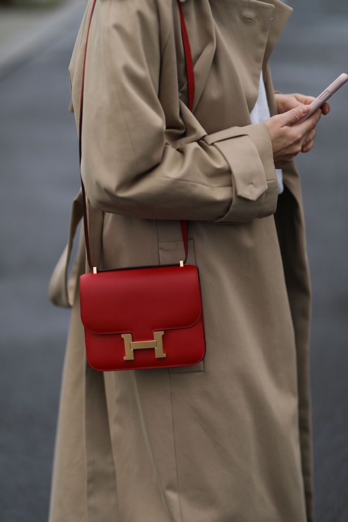 BERLIN, GERMANY - NOVEMBER 19: Anna Schürrle wearing red leather Hermes bag, Hugo Boss coat on November 19, 2020 in Berlin, Germany. (Photo by Jeremy Moeller/Getty Images)