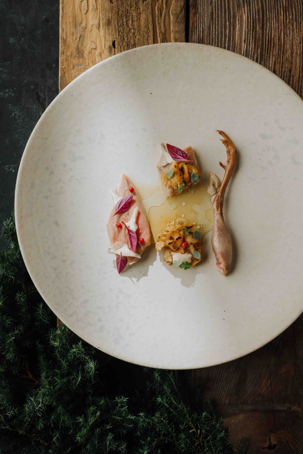 Drunken quail with coral mushroom and yellow wine at Mume
