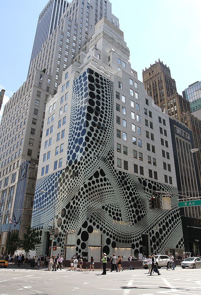 NEW YORK, NY - JULY 10: A general view of atmosphere of building exteriors at the Louis Vuitton and Yayoi Kusama Collaboration Unveiling at Louis Vuitton Maison on Fifth Avenue on July 10, 2012 in New York City. (Photo by Rob Kim/FilmMagic)