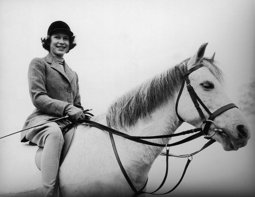 April 1940:  Princess Elizabeth out riding at the Royal Lodge, Windsor.  (Photo by Lisa Sheridan/Studio Lisa/Getty Images)