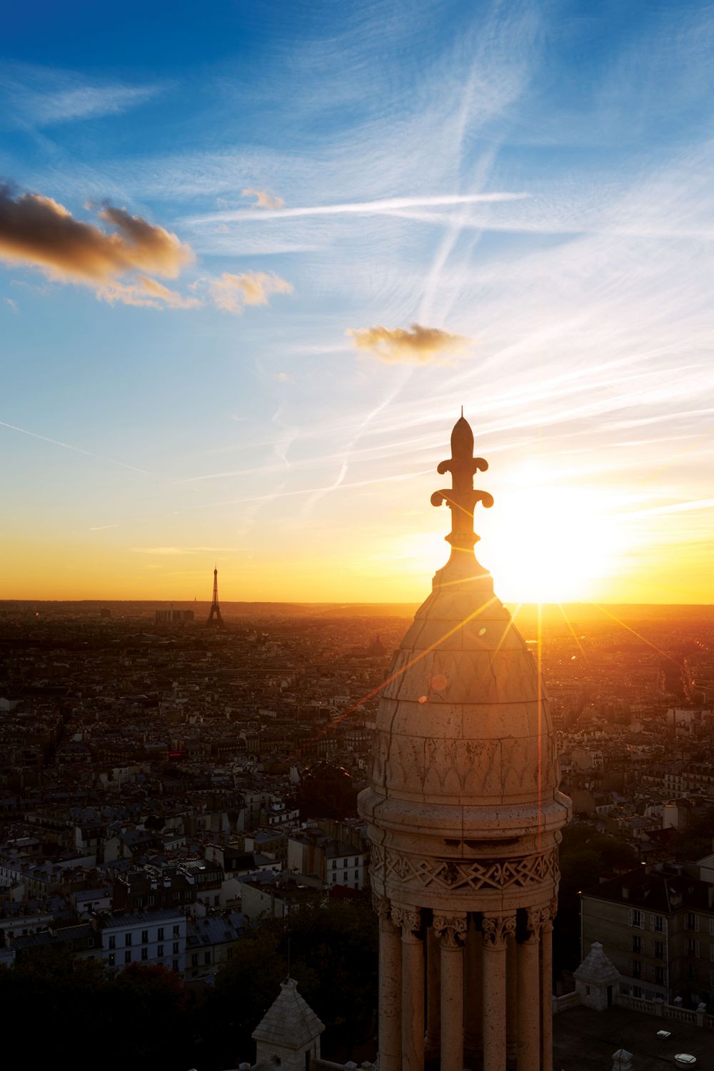 Sunset over Paris from the rooftop of the Sacré-Coeur of Montmartre